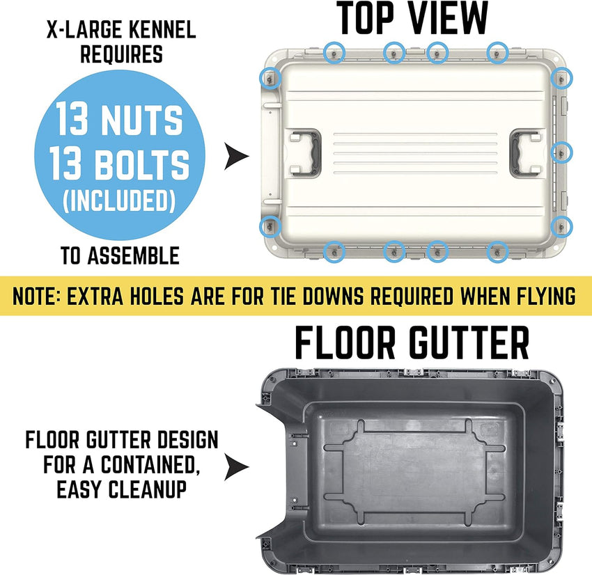 SportPet Designs Plastic Kennels Rolling Plastic Airline Approved Wire Door Travel Dog Crate. XXX-Large. Gray