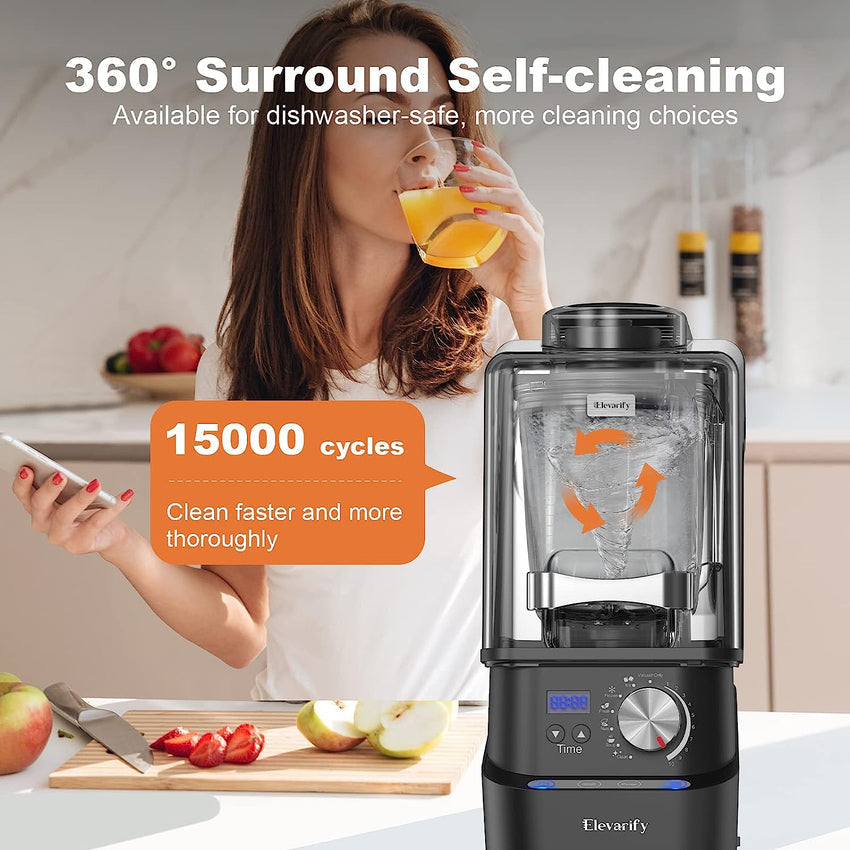 Kitchen Quiet Professional Blender: Vacuum Commercial Blender for Shakes and Smoothies - 56 Ounce Industrial Countertop Blender - 1500 Watt High Power Smoothie Blender with Guard. 29015 (Black)