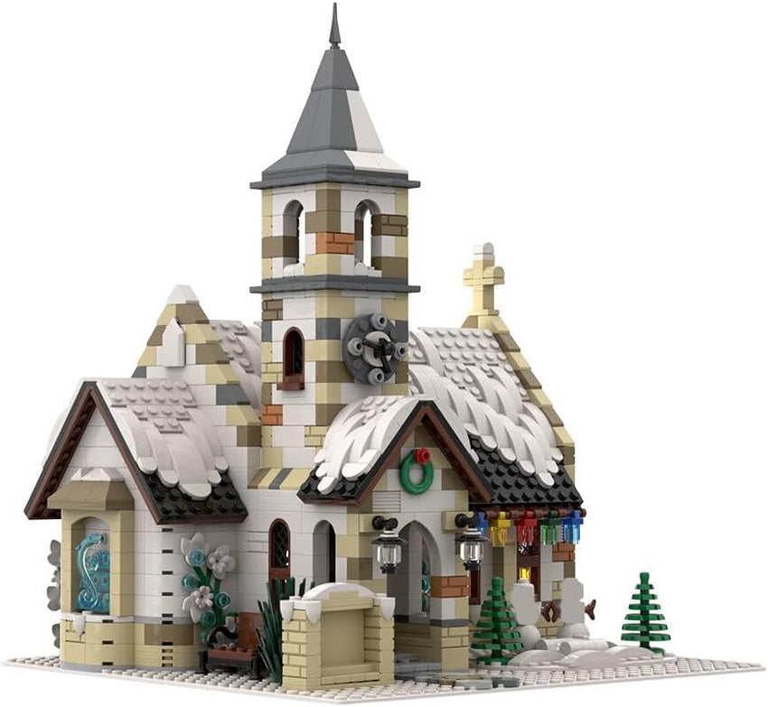 Christmas Country Church Building Kit. MOC-147549 Winter Modular Building Blocks Christmas House Building Block Building Toy (1769 Pieces)