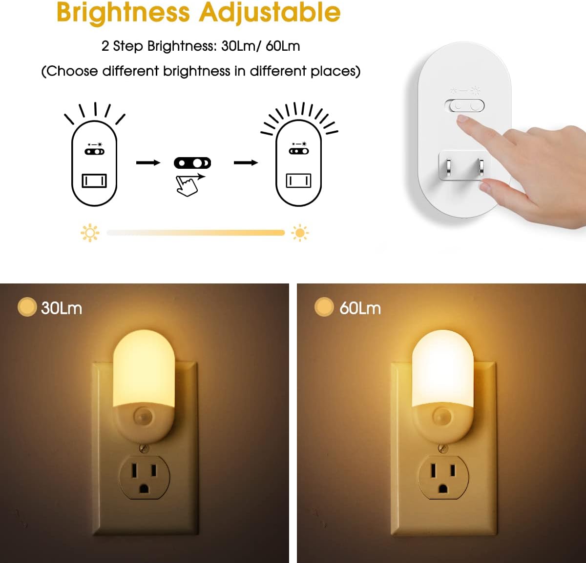 2 Pack LED Dimmable Night Light with Light Sensors