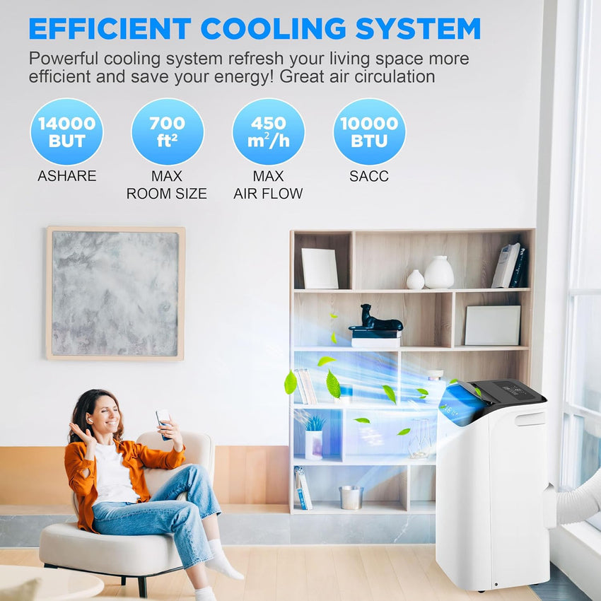 Portable Air Conditioners with Remote Control. 3-in-1 Free Standing Cooling AC Unit with Fan & Dehumidifier. Cools Room up to 700 sq.ft. Smart/Sleep Mode.3 Speed.Auto Swing.24H Timer