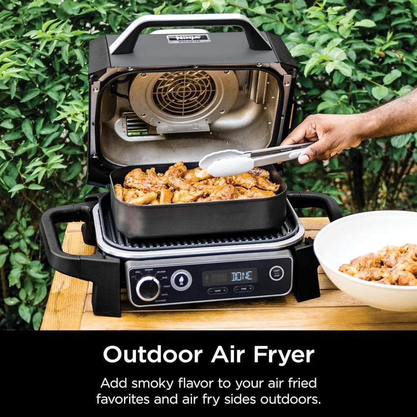 7-in-1 Grill & Smoker with Thermometer. Air Fryer. BBQ. Bake. Roast. Broil - Portable Electric Outdoor Grill. Grey