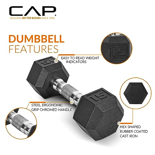CAP Barbell 150 LB Coated Hex Dumbbell Weight Set with Vertical Rack. Black
