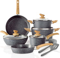 Kitchen Academy Induction Cookware Sets - 12 Piece Green Cooking Pan Set. Granite Nonstick Pots and Pans Set