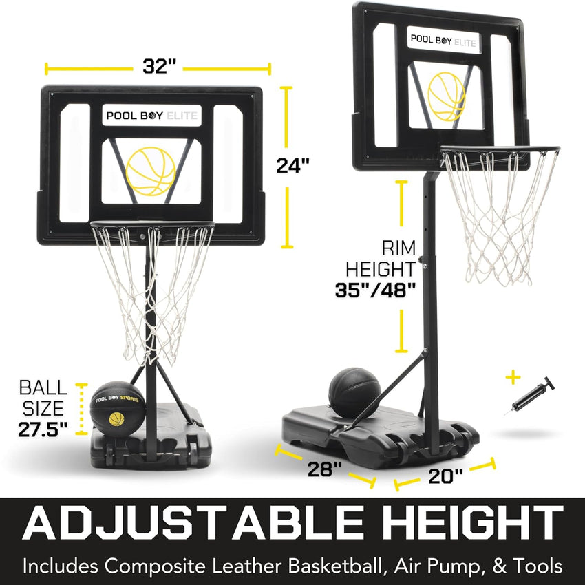 All-In-One Pool Basketball Hoop - Includes Composite Basketball. Air Pump. & Tools - Matte Black Heavy Duty Set - Adjustable Poolside Basketball Goal - Made for Kids. Teens. & Adults
