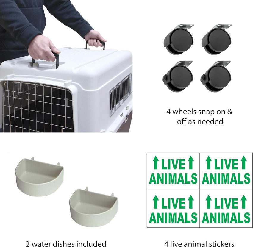 SportPet Designs Plastic Kennels Rolling Plastic Airline Approved Wire Door Travel Dog Crate. XXX-Large. Gray