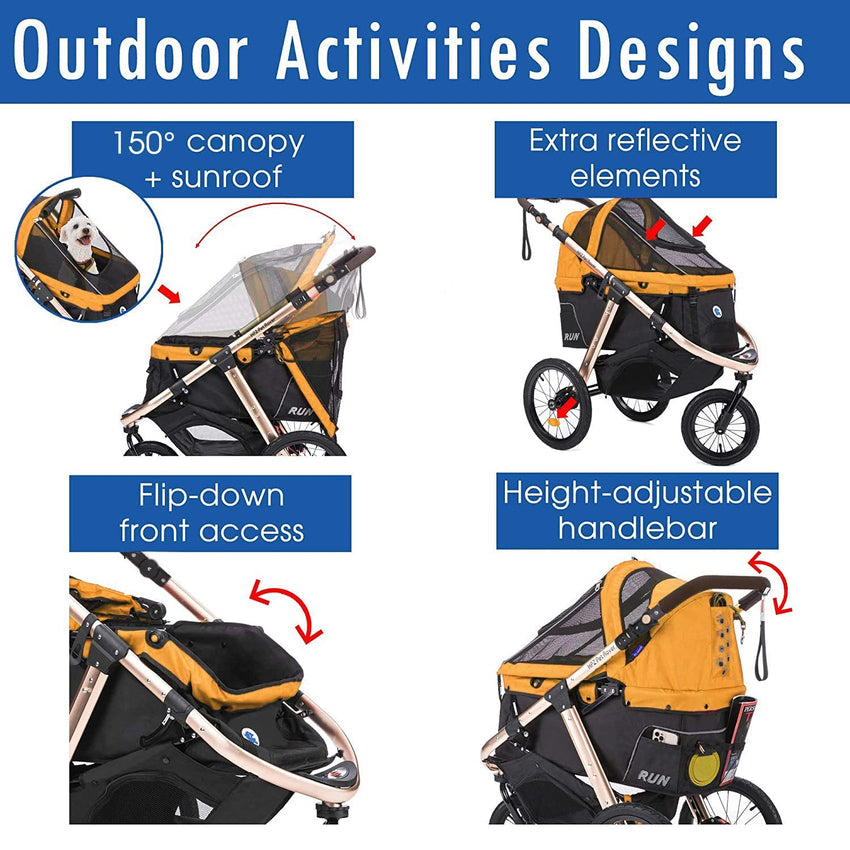 Jogging Sports Stroller with Comfort Rubber Wheels/Zipper-Less Entry/1-Hand Quick Fold/Aluminum Frame for Small/Medium Dogs. Cats and Pets (Green Camo)