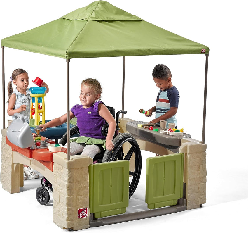 All-round play patio with canopy. kids indoor and outdoor kitchen play set