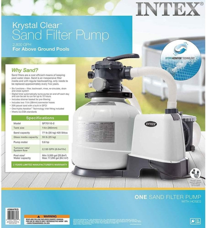 Intex 26651EG Krystal Clear 16 Inch 3.000 GPH Above Ground Pool Sand Filter Pump with Automatic Timer. GFCI. and 6 Function Control. Gray